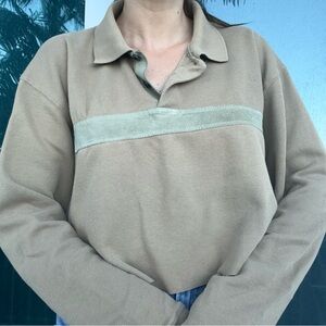 Firethorn Brown Vintage Crop Polo Long Sleeve Shirt Top L